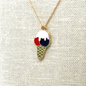 Red, White, and Blue Ice Cream Cone Charm, Gold Plated M3202