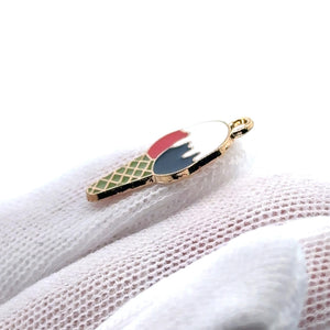Red, White, and Blue Ice Cream Cone Charm, Gold Plated M3202