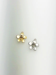 14K Solid Gold Flower Charm w/ Ring, 8.4x9.9mm, Made in USA (L-5)