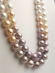 Edison Pearl Double Strand Necklace, Natural Color, 10-13mm