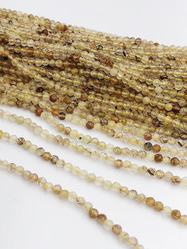 HALF OFF SALE - Rutilated Quartz Gemstone Beads, Full Strand, Semi Precious Gemstone, 13