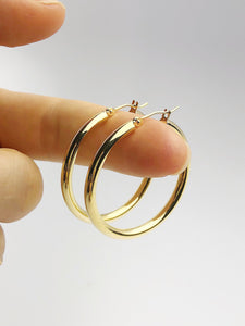 14k 3mm Gold Hoop Earrings - 1 1/4" to 1/2" - Made in USA (#884-287, 187, 185)