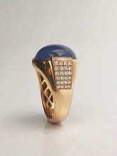 18K Rose Gold - Natural Blue Jade - Statement Ring - Size 9.5 - Handmade