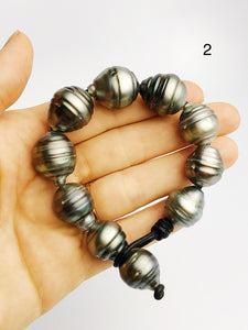 BIG Tahitian Pearl Bracelet on Leather - 17mm to 15mm (400 No. 1-3)