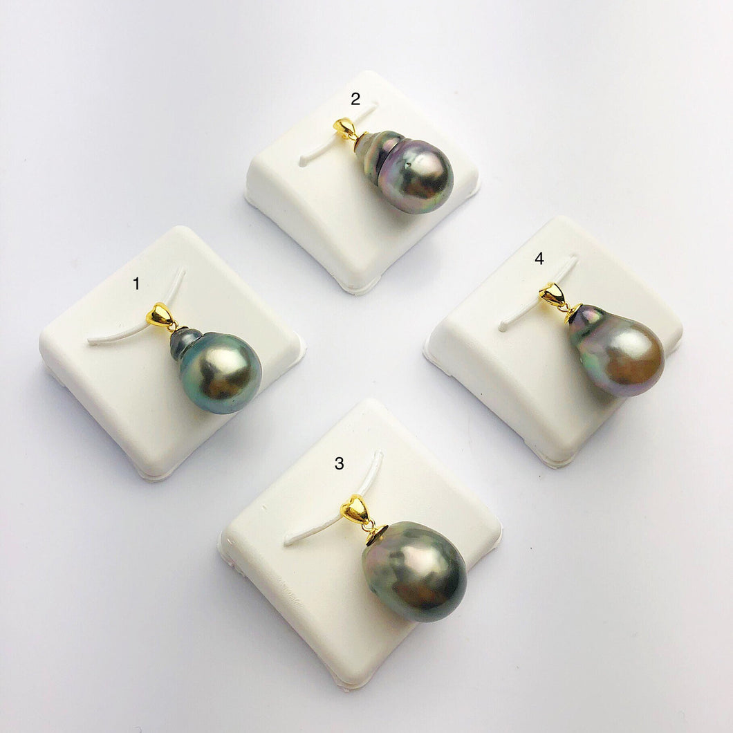 14mm Tahitian Pearl Pendants on 18K Gold Plated Sterling Silver (437 No. 1-4)