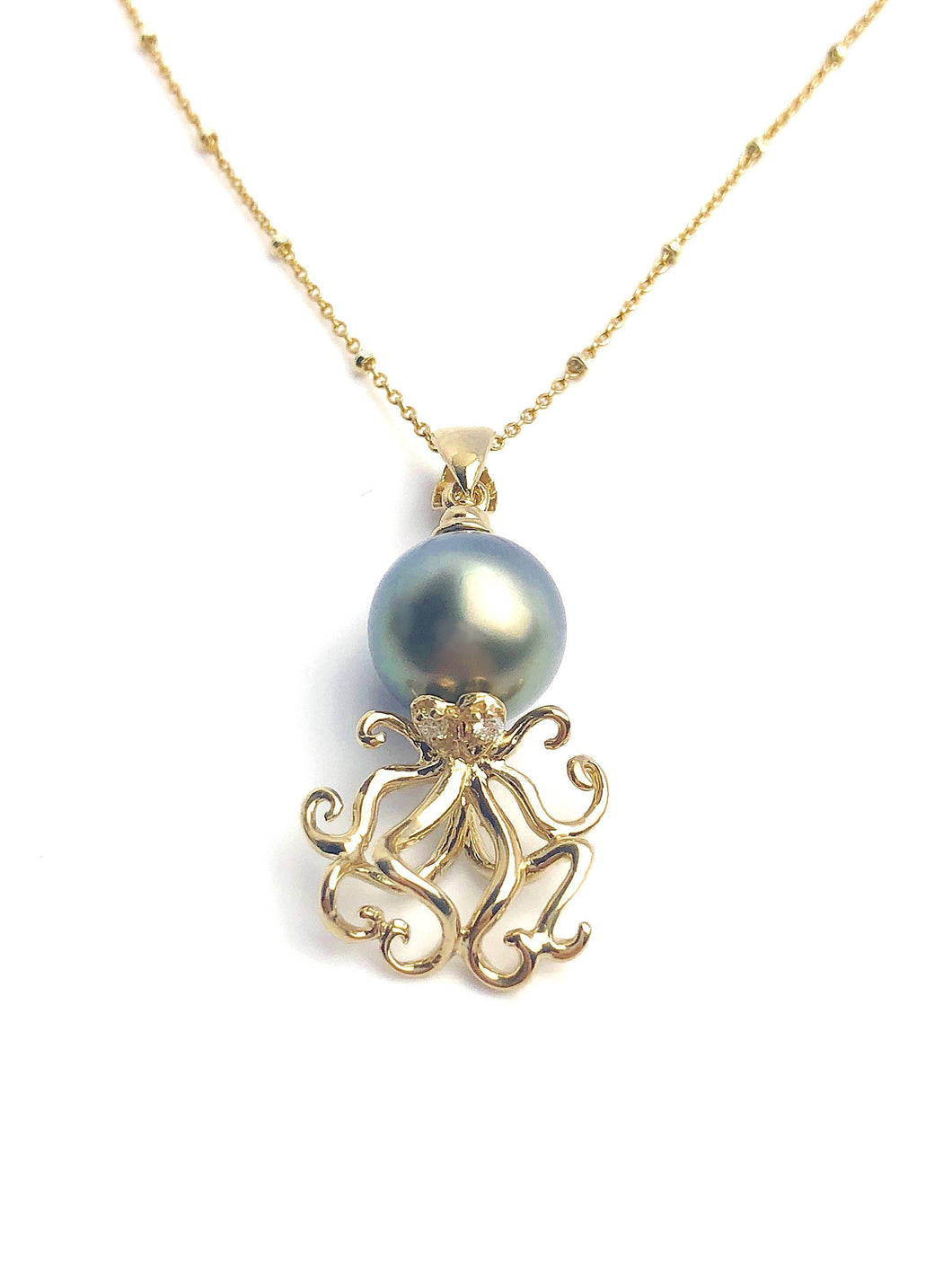 Octopus - Pearl Pendant Setting - 14K Yellow Gold, Rose Gold, White Gold with Diamond - Setting only. No pearl included. JP-964