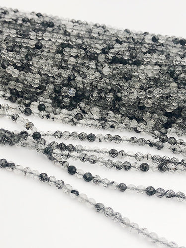 HALF OFF SALE - Black Rutilated Quartz Gemstone Beads, Full Strand, Semi Precious Gemstone, 13