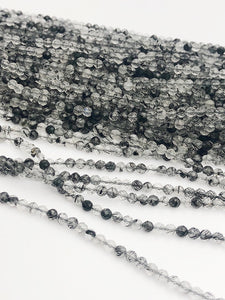 HALF OFF SALE - Black Rutilated Quartz Gemstone Beads, Full Strand, Semi Precious Gemstone, 13"