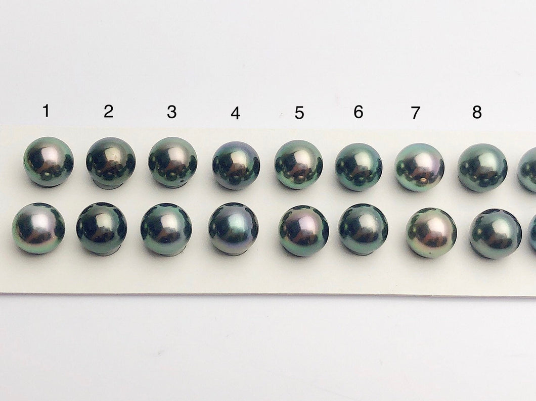 Tahitian Loose Pearls, Round AAAA, Peacock Multi Colored Matched Pairs, 9-9.5mm, #651