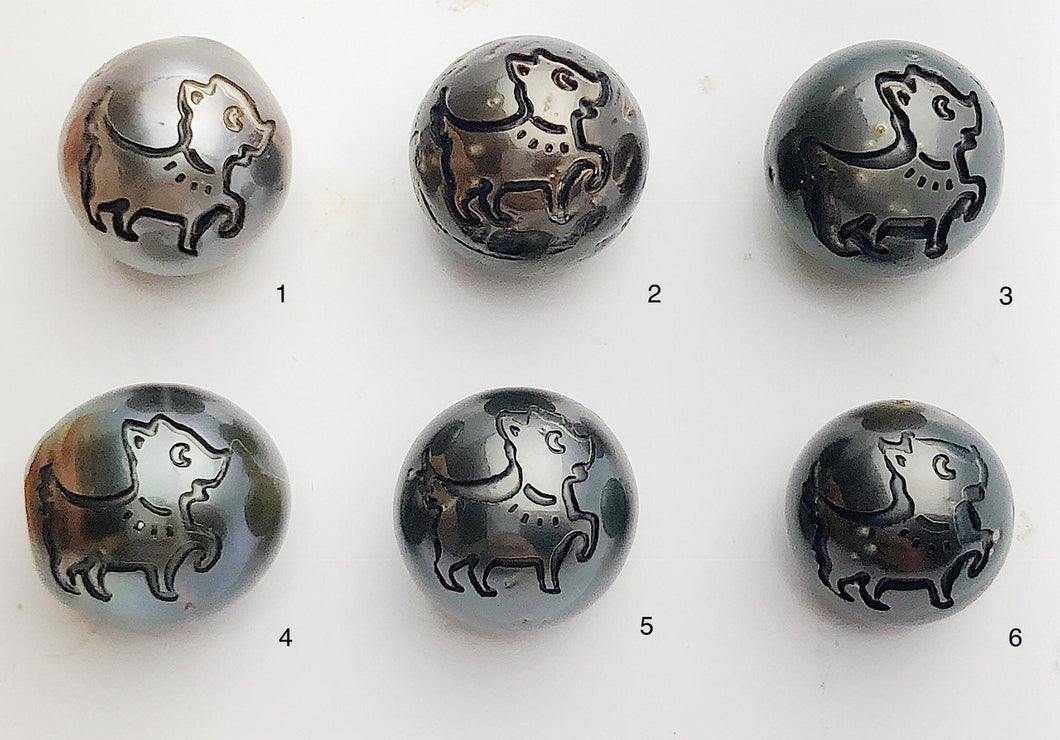 Carved Dog - Chinese Astrology Sign Tattoo Tahitian Pearl 12-13mm (737)