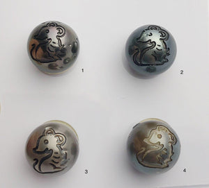 Carved Rat - Chinese Astrology Sign Tattoo Tahitian Pearl 12mm (743)