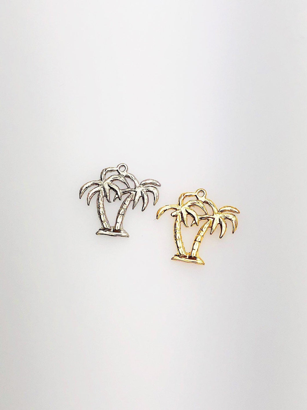 14K Solid Gold Palm Trees Charm w/ Ring, 11.9x12.2mm, Made in USA (L-13)