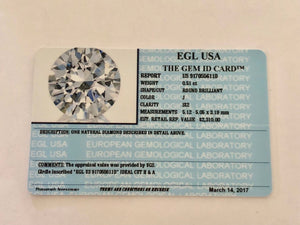 0.51 Carats, Natural Round Brilliant Diamond, EGL USA Certified - US 917055611D