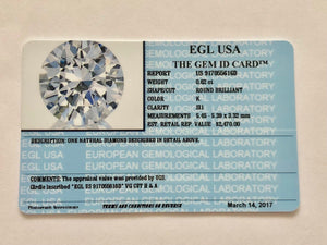 0.62 Carats, Natural Round Brilliant Diamond, EGL USA Certified - US 917055616D