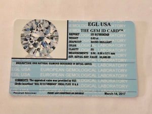 0.83 Carats, Natural Round Brilliant Diamond, EGL USA Certified - US 917055634D