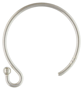 Circle Ball End Ear Wire (0.66mm), Sterling Silver. Made in USA. #5006401