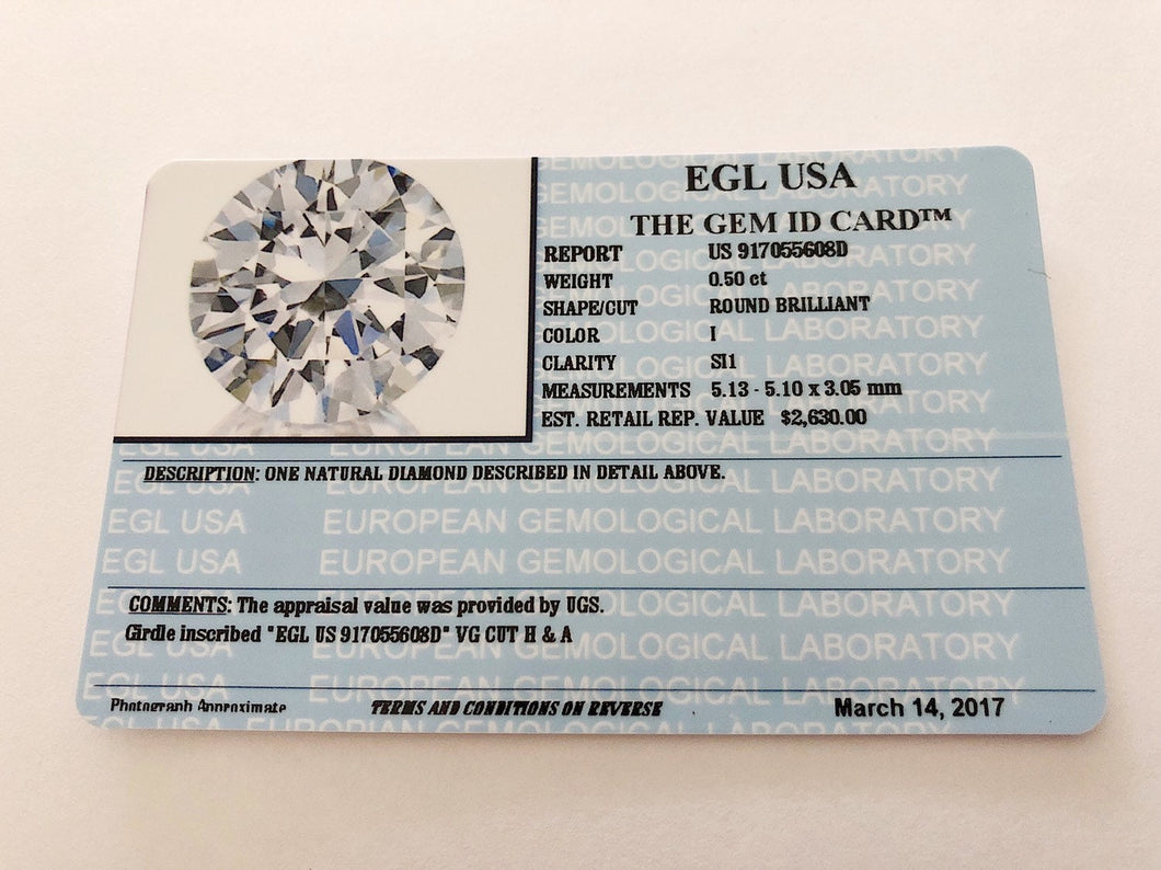 0.50 Carats, Natural Round Brilliant Diamond, EGL USA Certified - US 917055608D