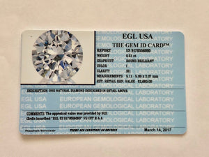 0.51 Carats, Natural Round Brilliant Diamond, EGL USA Certified - US 917055609D