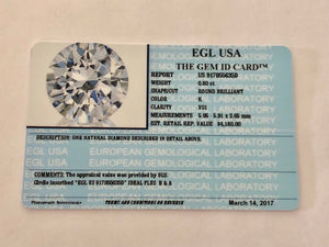 0.80 Carats, Natural Round Brilliant Diamond, EGL USA Certified - US 917055635D