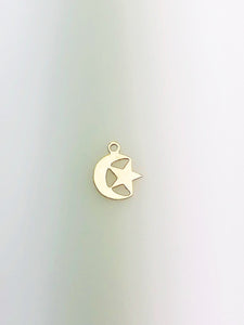 14K Gold Fill Star & Moon Charm w/Ring, 8.61x10.56mm, Made in USA - 257