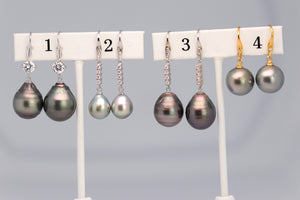 Tahitian Dangle Drop Pearl Earrings in 925 Sterling Silver (SHE012)