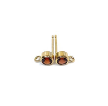14K Gold Filled, 4mm Garnet Bezel Gemstone Post Earring W/ Ring, 14KGF