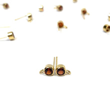 14K Gold Filled, 4mm Garnet Bezel Gemstone Post Earring W/ Ring, 14KGF