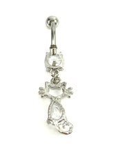 Stainless steel curve bar , double cat gem belly ring, SKU# 10-2