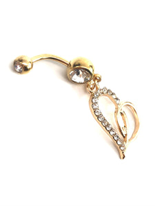 Stainless steel curve bar , double heart gem belly ring, SKU# NBR062