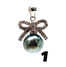 Sterling silver bow with Tahitian pearl pendant, SKU# 11233