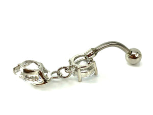 Stainless steel curve bar , double heart gem belly ring, SKU# 10-5