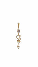 Stainless steel curve bar , double heart gem belly ring, SKU# NBR027