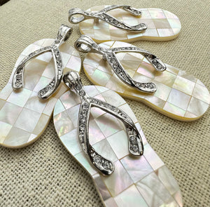 Mother of Pearl Silver Plated Crystal Slipper Pendant Sku#M781