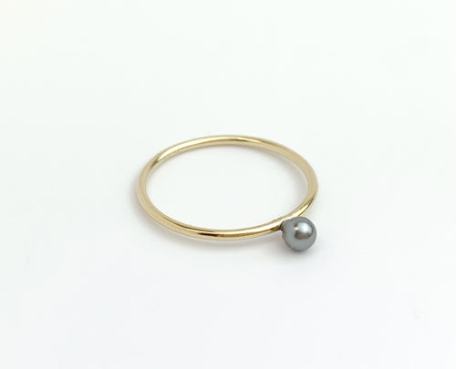 Gold Filled Dark Grey Crystal Pearl Stacking Ring
